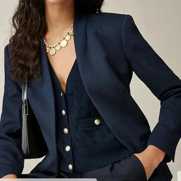 J. Crew Jackets & Blazers - J Crew Going Out Blazer navy knit open front 2